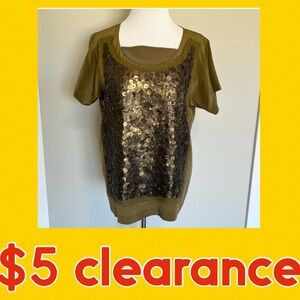 J.CREW Silk Olive Green Sequin Top Shirt Blouse Size Medium